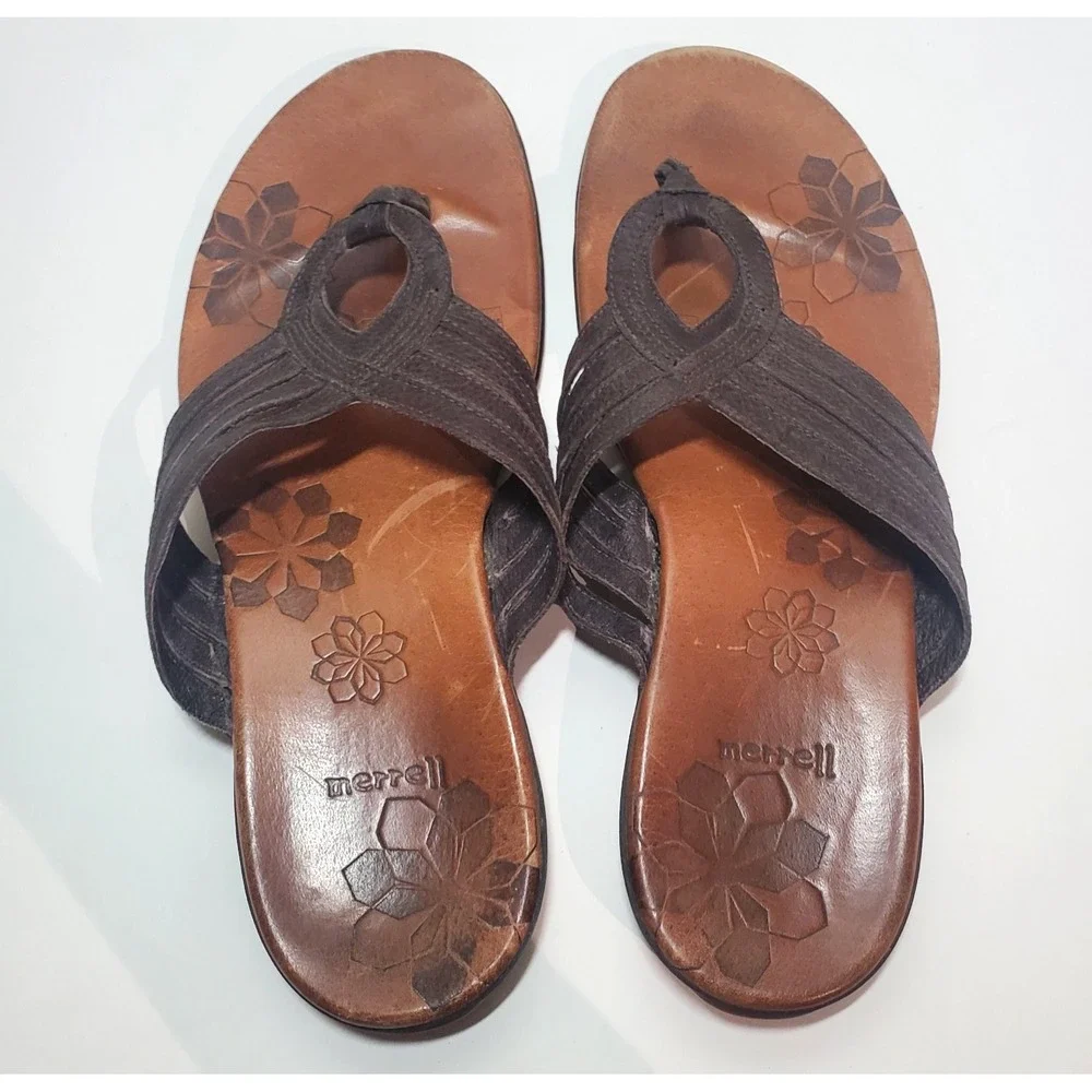 Merrell Thong Sandal Lidia Mahogany Women's Size 10 Leather J46304 Slip-on